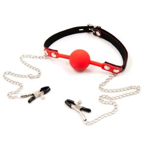 Silicone Ball Gag With Nipple Clamps
