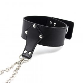 Leather Lockable Neck Collar With Handcuffs