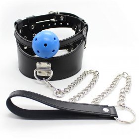 D-Ring Leather Collar With Ball Gag