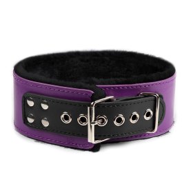 Double Color Plush Lined Leather Lead Collar