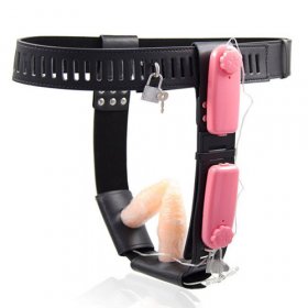 Female Chastity Belt With Double Vibration Plug