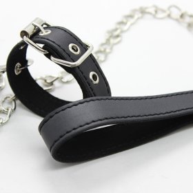 Buckling Cock Ring And Chain Leash Set
