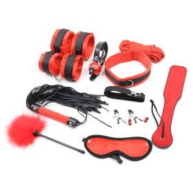 Black And Red Bondage Kit - 10 Pcs