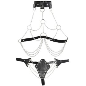 Women's Leather Sexy Lingerie With Iron Chain