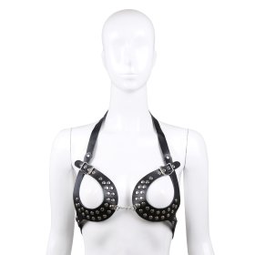 Open Outline Leather Bra with Rivets