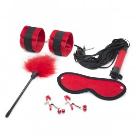 Black And Red Downy Fetish Play Kit - 5 Pcs