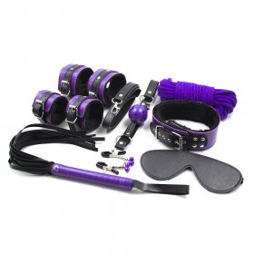 Purple And Black Fur Lined Bondage Kit 8 Piece