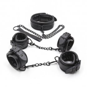 Pin Buckle Leather Collar & Cuffs