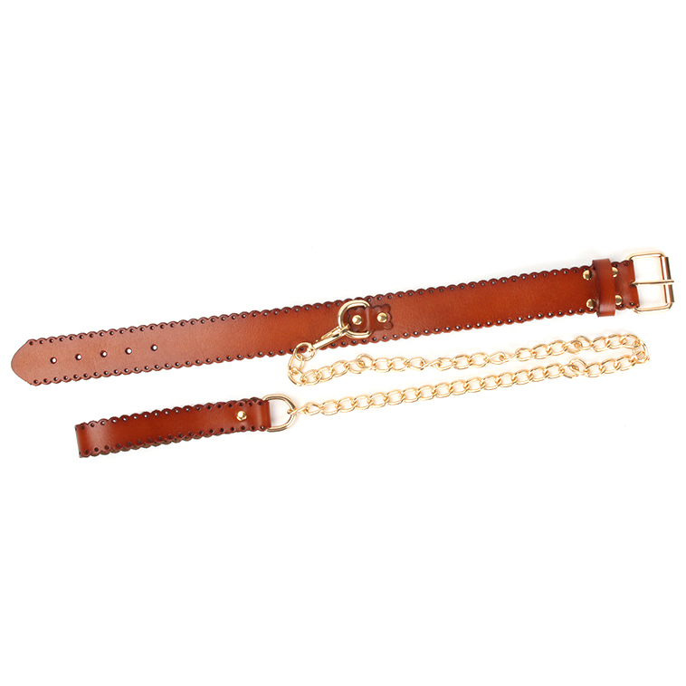 (image for) Real Leather Collar With Golden Lead