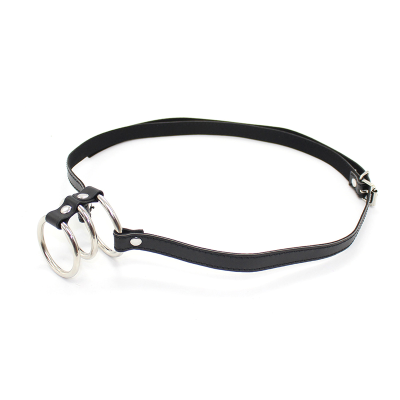 Bondage Boutique Three Steel Cock Ring With Strap