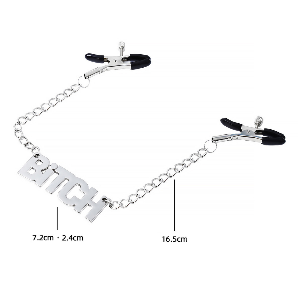 (image for) Nipple Clamp With Chain - Bitch
