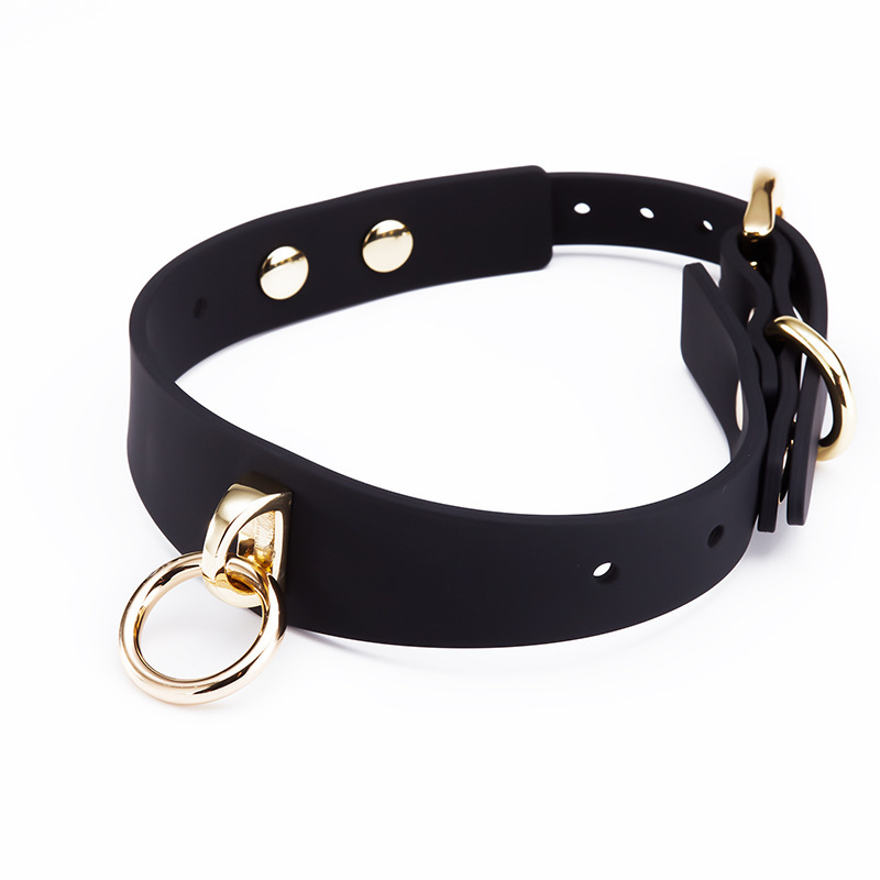 (image for) Luxury Black Silicone Collar with Gold Leash