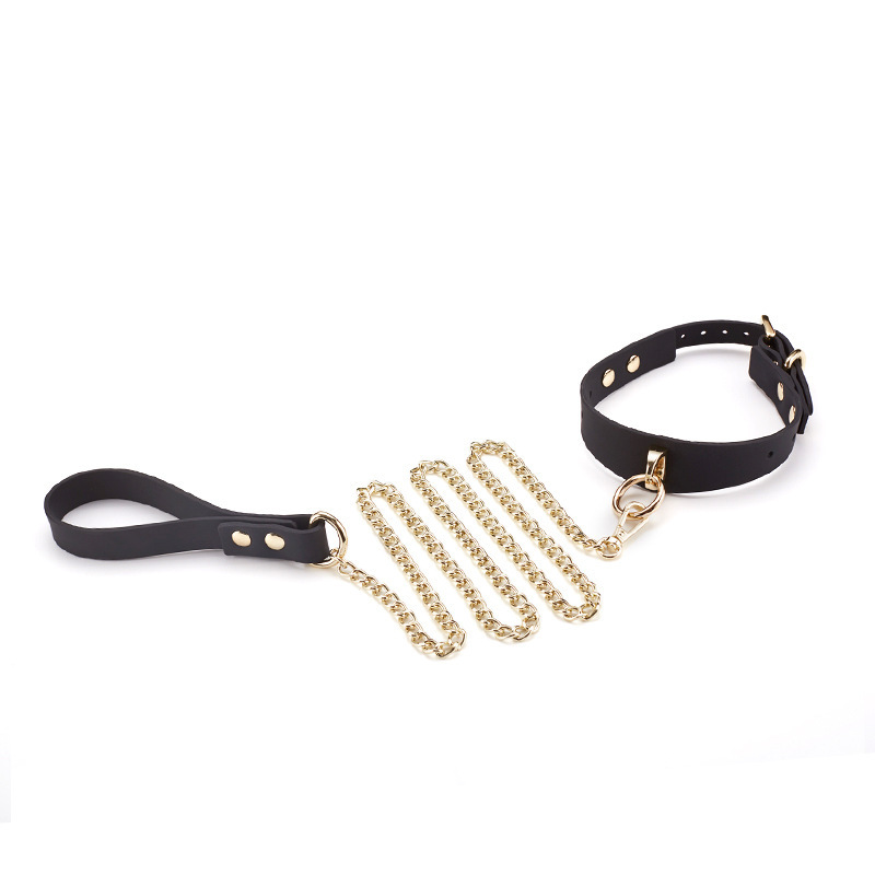 (image for) Luxury Black Silicone Collar with Gold Leash
