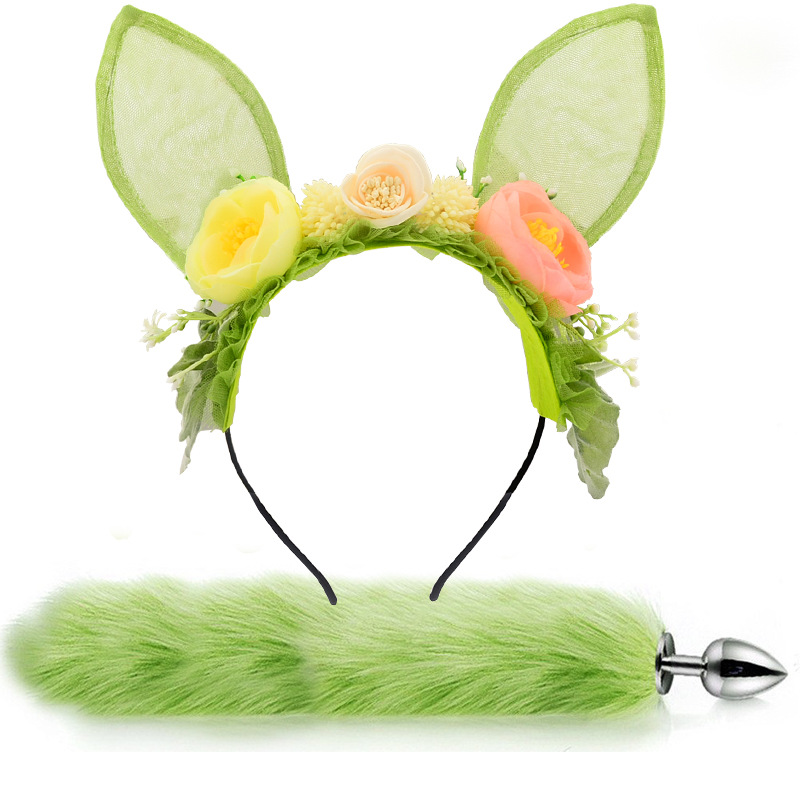 Spring Bunny Ears Headband With Tail Plug