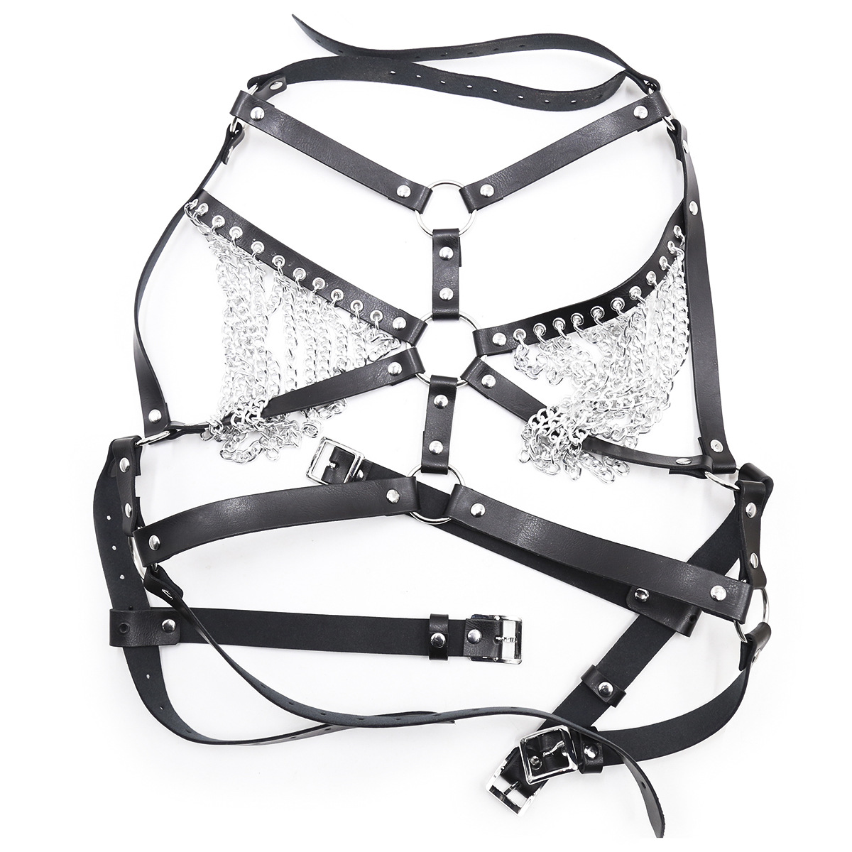 (image for) Leather Harnesd Bra with Chain Tassels