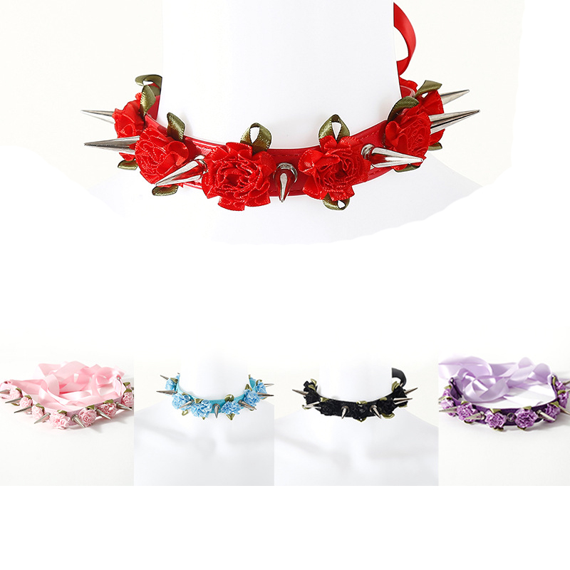 Lolita Harajuku Flower Spikes Leather Collar