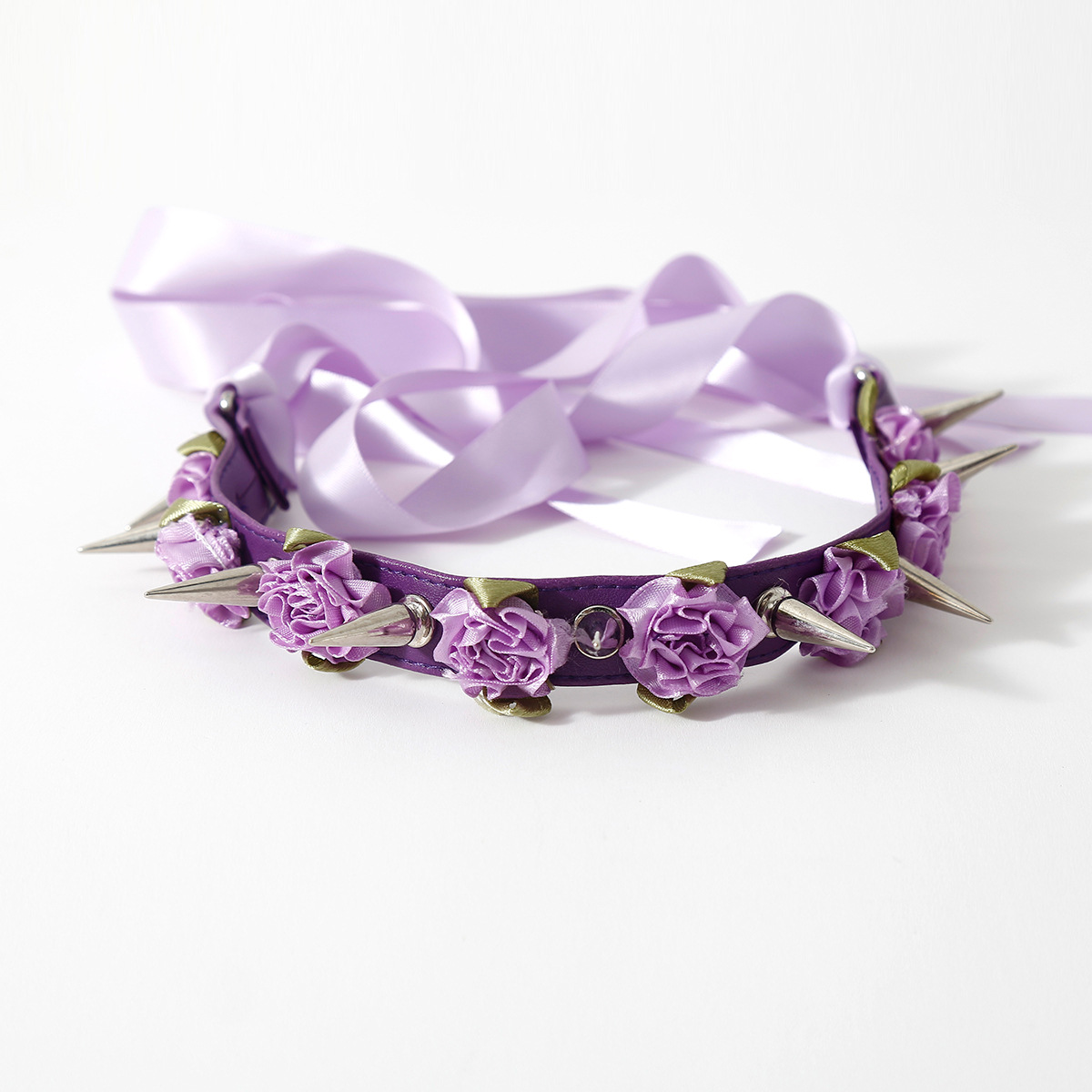 (image for) Lolita Harajuku Flower Spikes Leather Collar