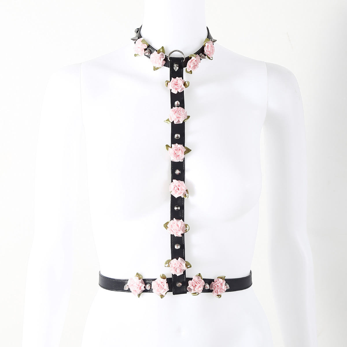 Rose Collar to Waist Bondage Harness