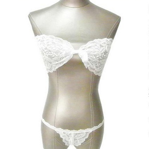 (image for) Pure White Back Lace-up Bowknot Shape Bra And Panty