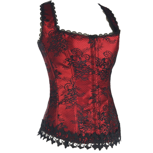 Retro Halter Floral Lace Bustiers Corset With G-string