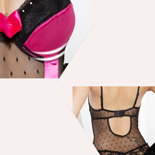 (image for) Alluring Satin Mesh Splicing Lace Trim Sexy Bodysuit