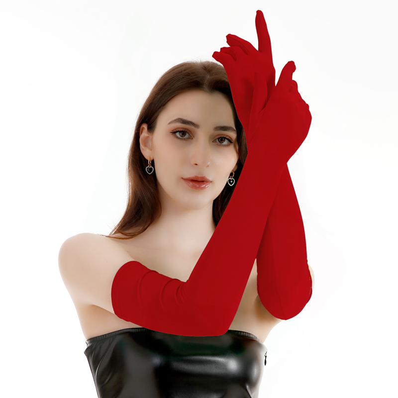(image for) Multi-colored Thin Elastic Milk Fleece Long Gloves