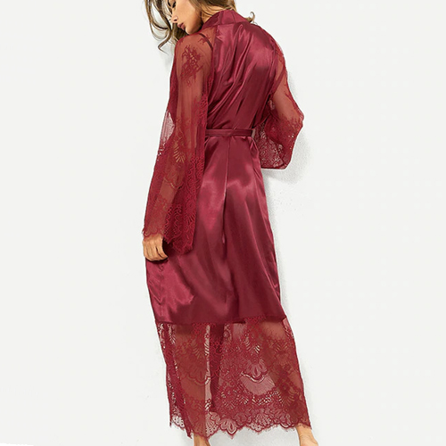 (image for) Ladies Graceful Lace Nightdress Long Gown With Belt