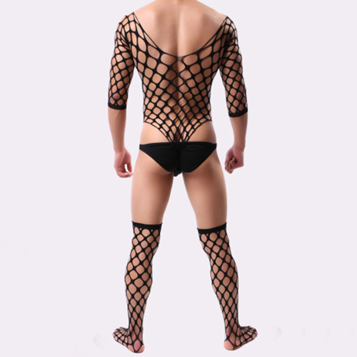 (image for) Black Elastic Fishnet One-piece Suit With Stockings