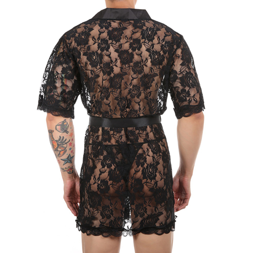 (image for) Sexy Tranparent Lace Night Robe For Men