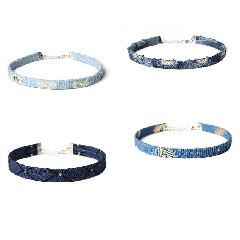 N313 Denim Collar Punk Choker Necklace