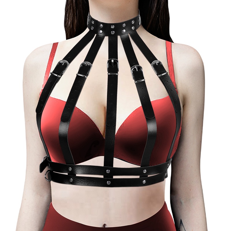 Front Cross Buckled Chest Belts With Riveted Collar