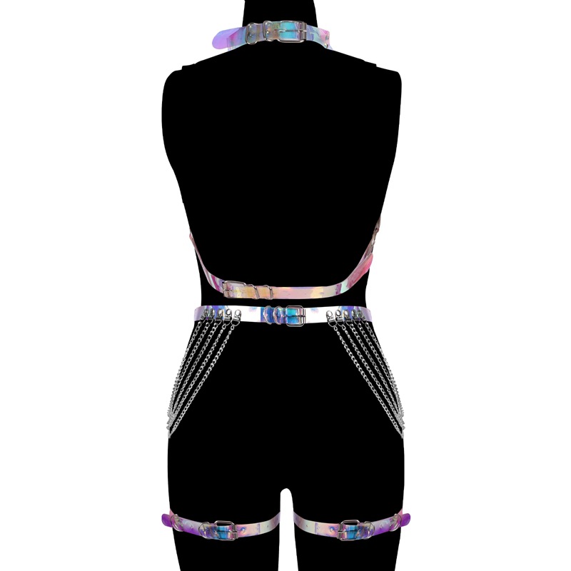 Women Laser Leather Suit Bra Chain Body Bondage - Click Image to Close