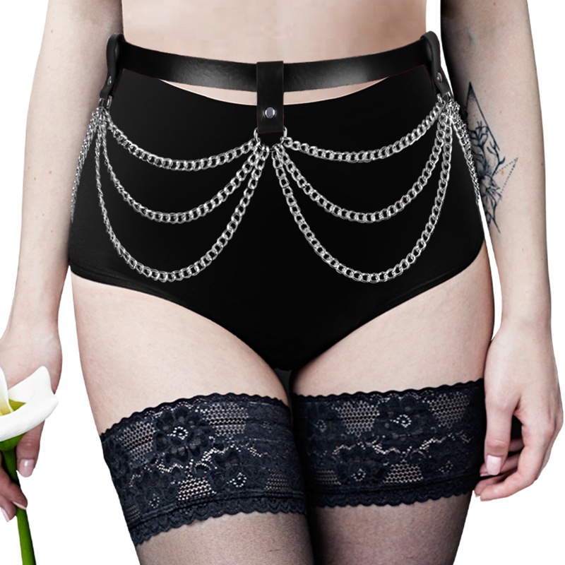Gothic Girl\'s Waist Belt With Multi Layer Chain
