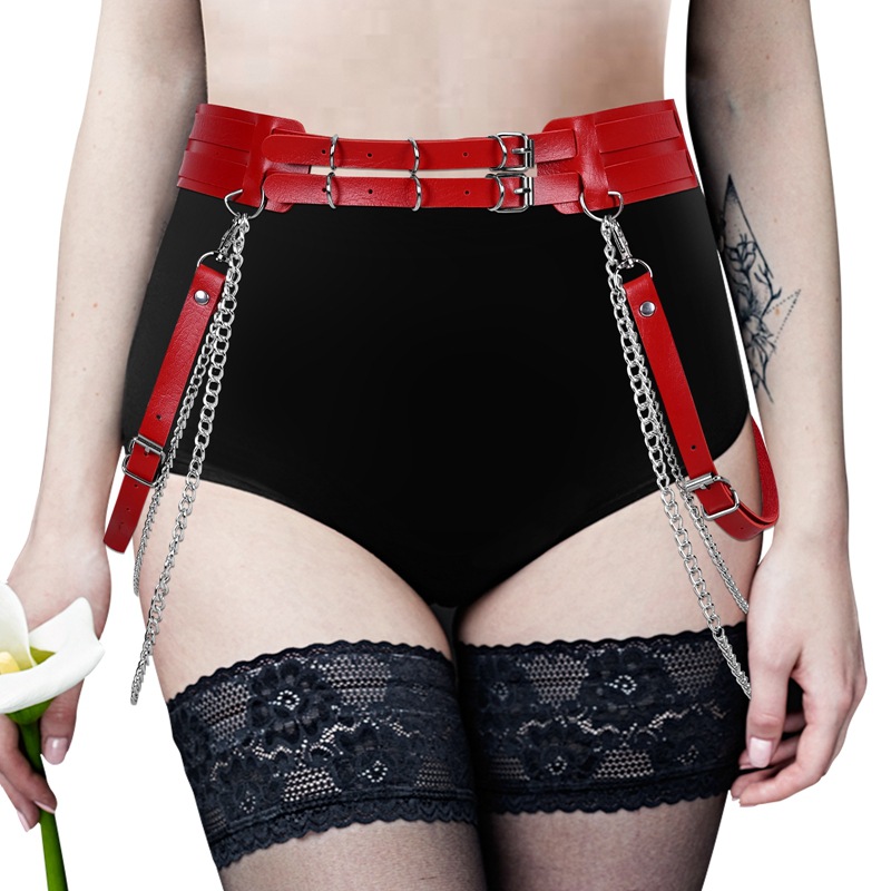 Side Chain Tassel Buckled Leather Waist Belt