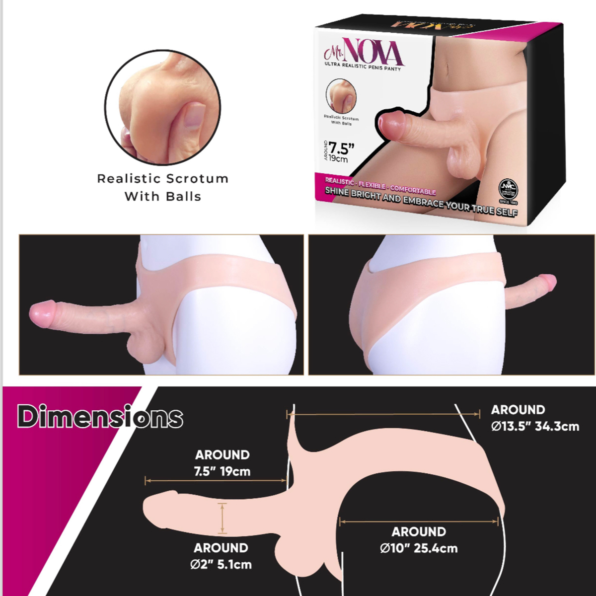 Nova - 7.5" Ultra Realistic Solid Penis Panty