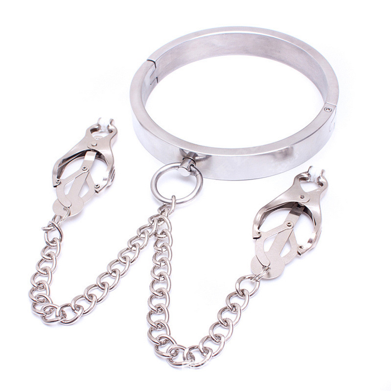 Chrome Slave Collar With Japanese Clover Clamps