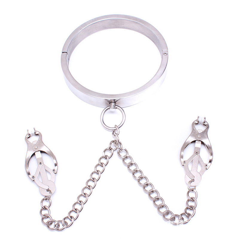 (image for) Chrome Slave Collar With Japanese Clover Clamps