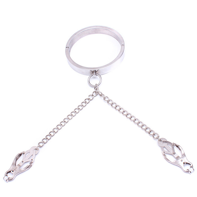 (image for) Chrome Slave Collar With Japanese Clover Clamps