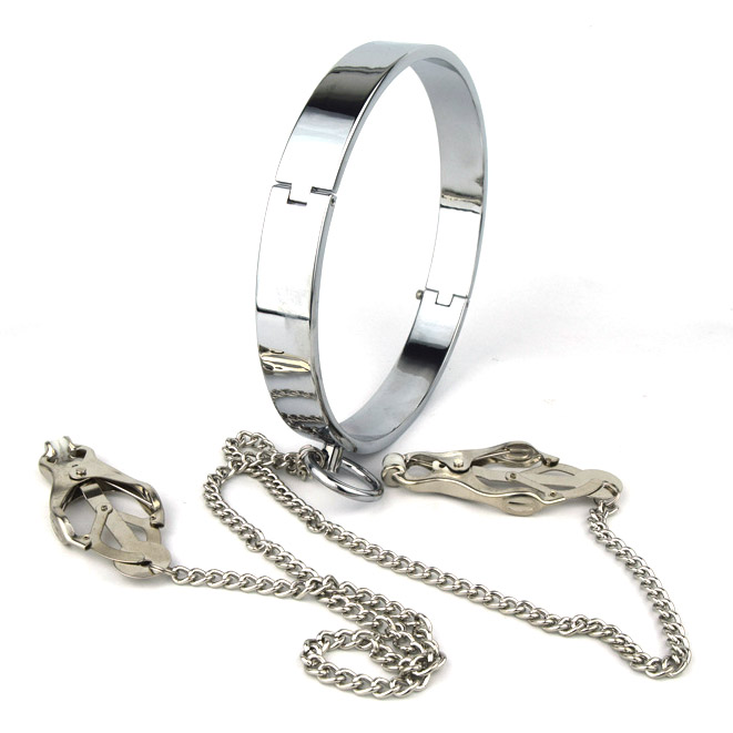 (image for) Chrome Slave Collar With Japanese Clover Clamps