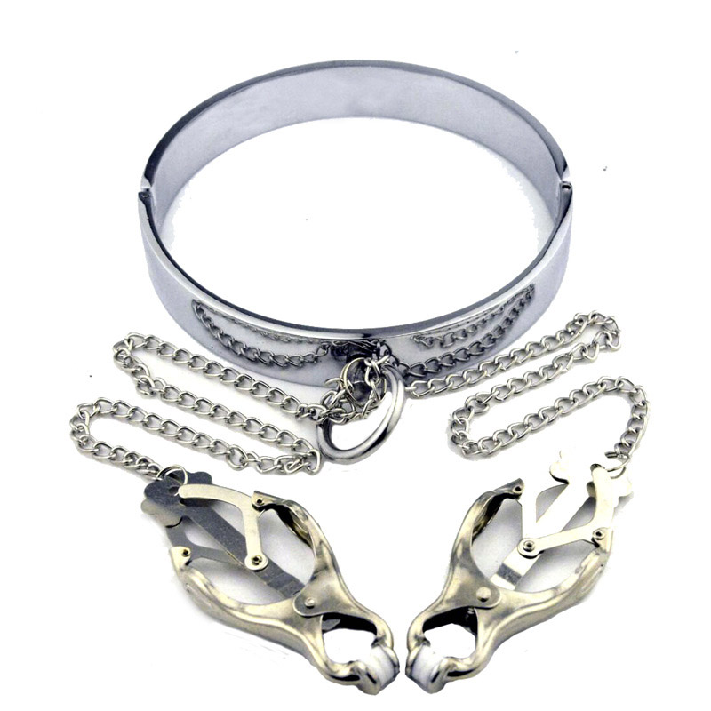 (image for) Chrome Slave Collar With Japanese Clover Clamps