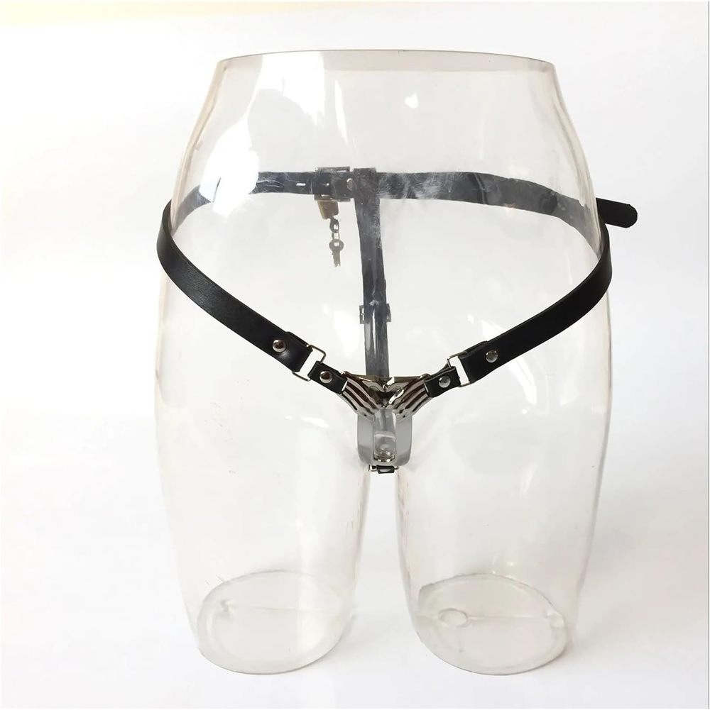 PU Leather Locking Chastity Belt