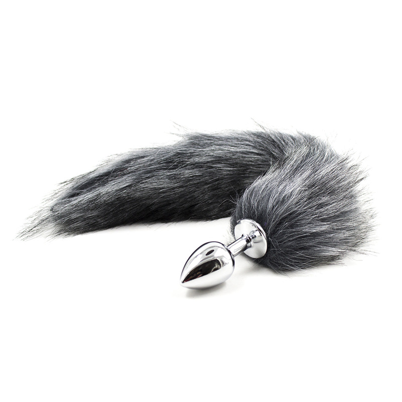 (image for) Fox Tail Metal Anal Plug - Gray & White Tail