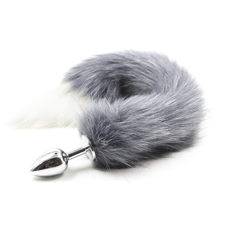 (image for) Fox Tail Metal Anal Plug - Gray & White Tail