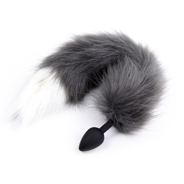 (image for) Fox Tail Metal Anal Plug - Gray & White Tail