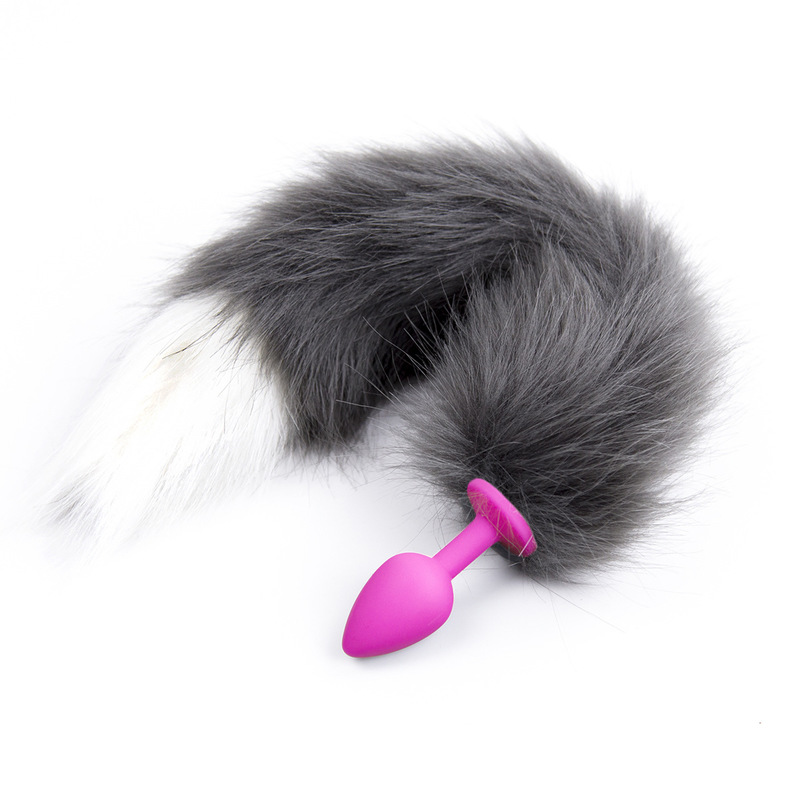 (image for) Fox Tail Metal Anal Plug - Gray & White Tail