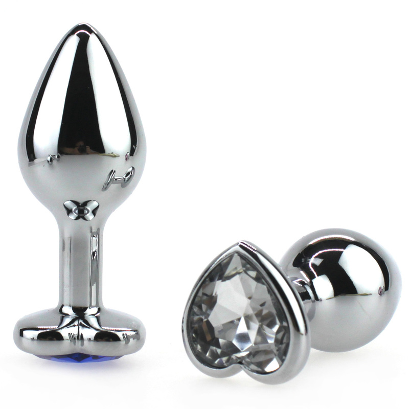 Heart Jeweled Stainless Steel Butt Plug - Silver - Click Image to Close