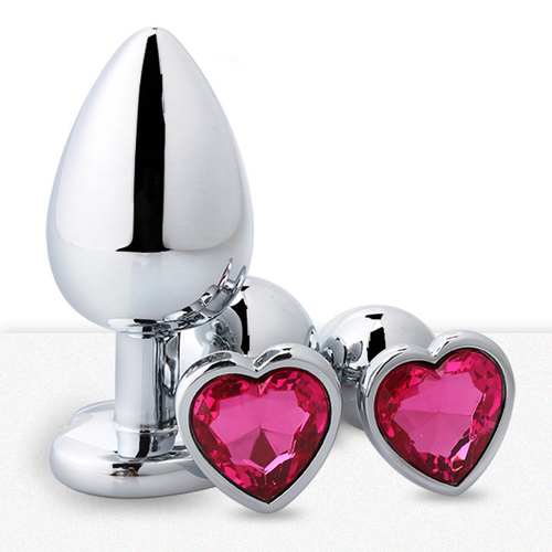 Heart Jeweled Stainless Steel Butt Plug - Silver - Click Image to Close