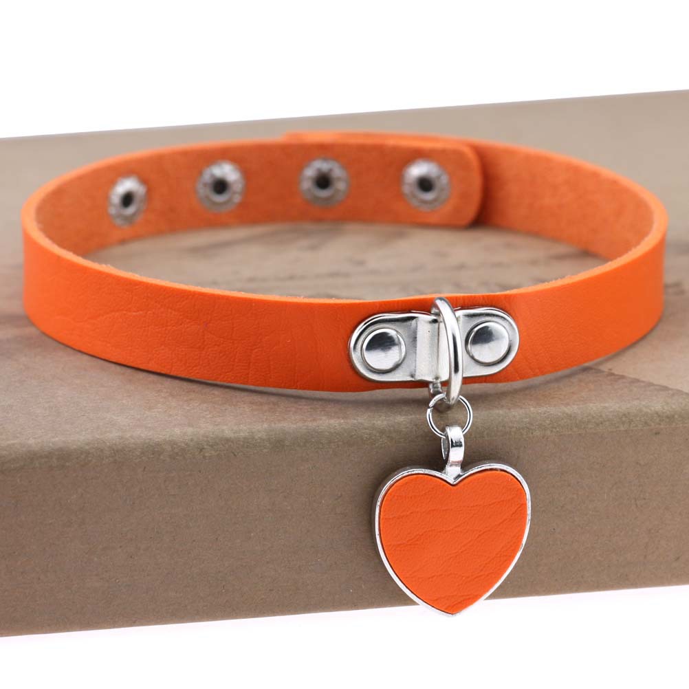 (image for) Punk Goth Heart Pendant Necklace Leather Collar