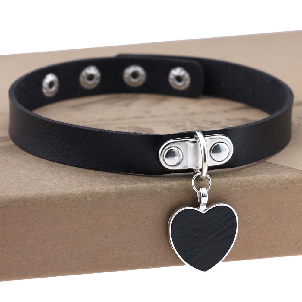 (image for) Punk Goth Heart Pendant Necklace Leather Collar