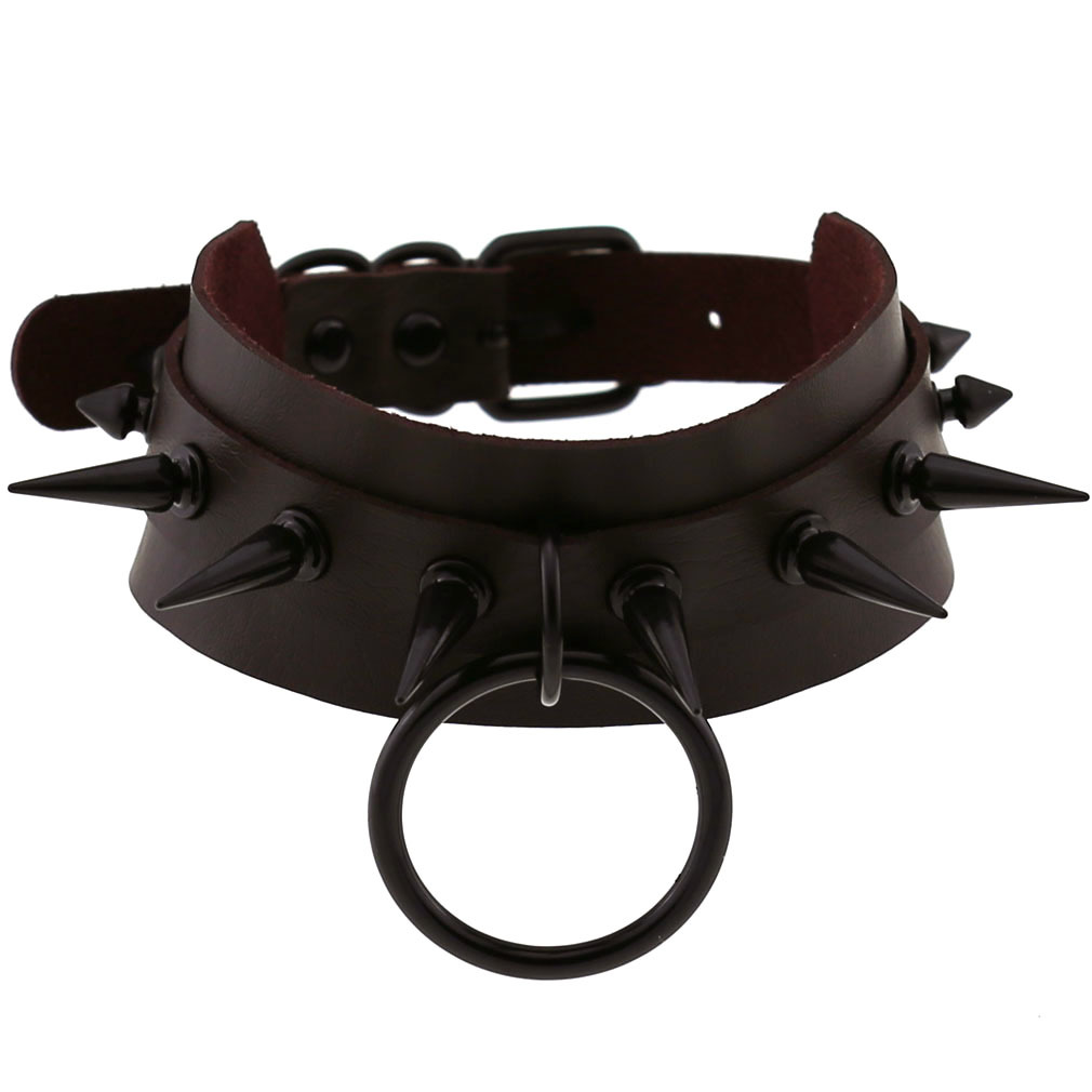 (image for) Double Layer PU Leather Black Nail Collar